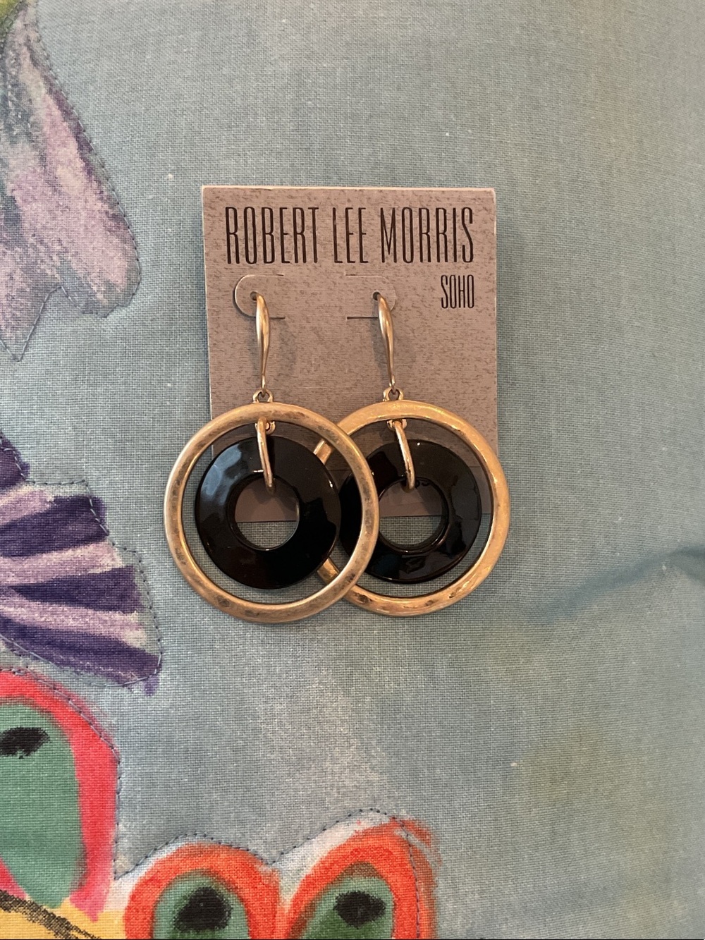 Robert Lee Morris Gold and Black Ring Drop Earrings